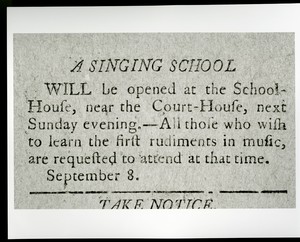 A singing school ad. sept. 8
